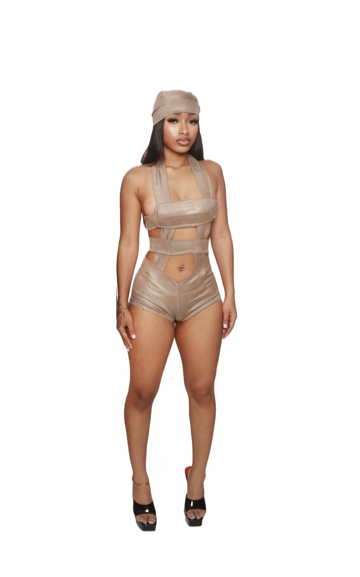 Bandage bodysuit light mocha + head wrap
